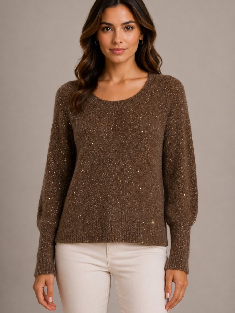 LC Lauren Conrad Brown Gold Sequin Metallic Sweater Size Small